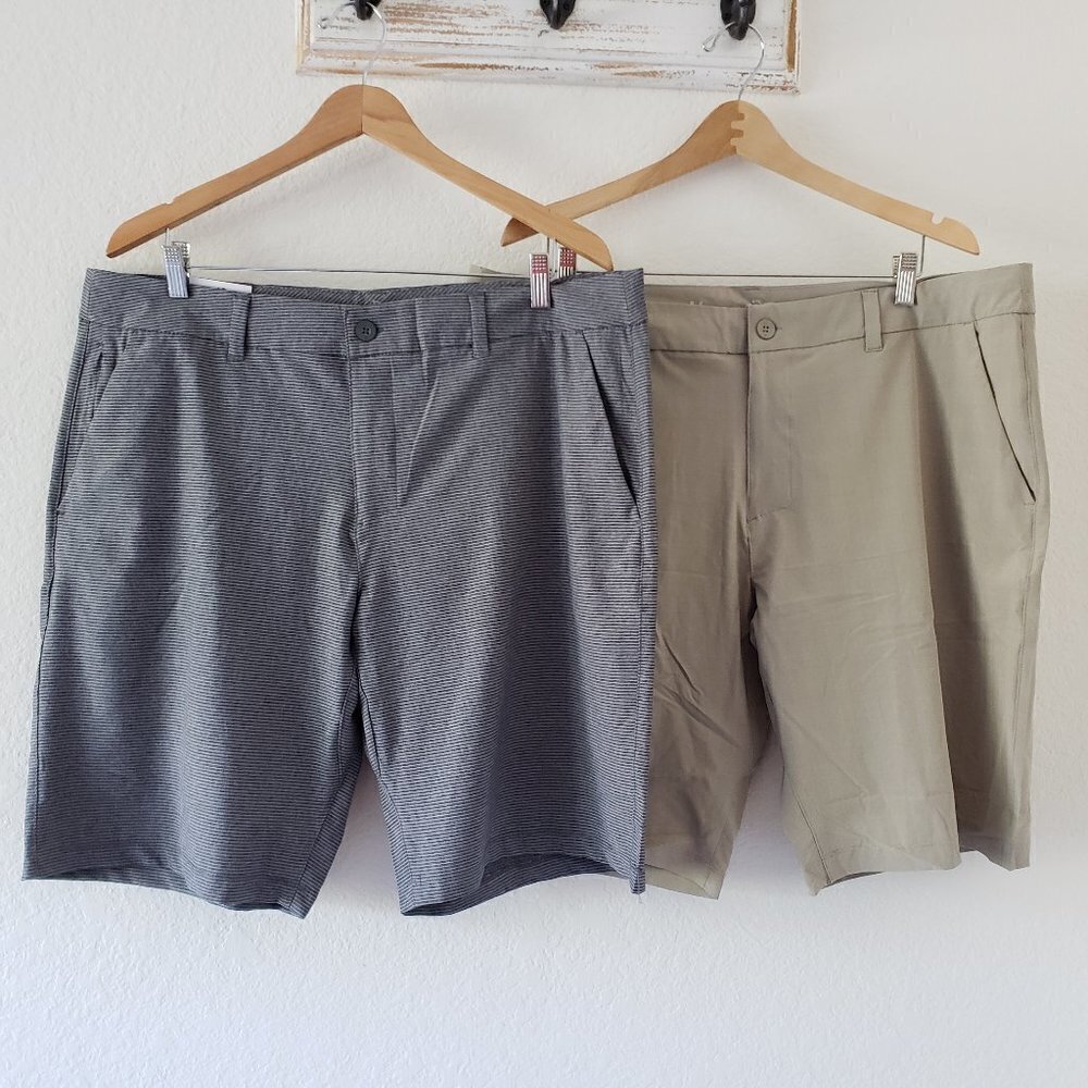 NWT - (set of 2) Hang Ten Men's Shorts Beige Plaid and Gray Stripe– Size 40